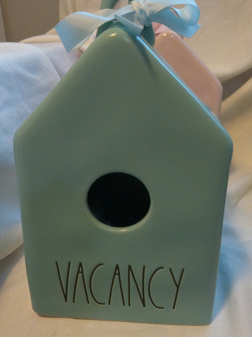 Rae Dunn Ceramic Birdhouse "Vacancy" Green Hanging or Shelf Sitter EUC